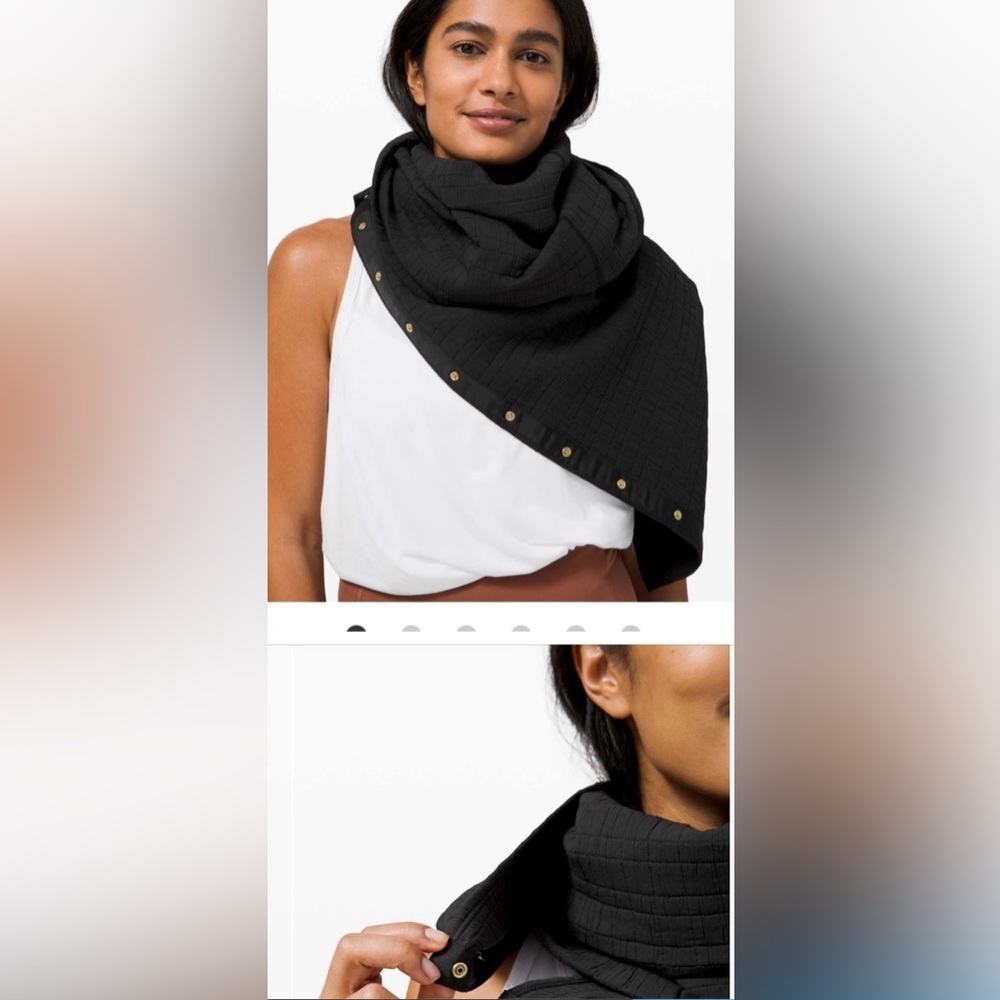 Lululemon Athletica wrap poncho throw yoga scarf w/ snaps navy mint EUC